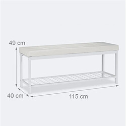 Helloshop26 Banc banquette range chaussures ouvert synthétique support grillage métal 115 cm blanc 13_0000367