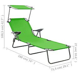 vidaXL Chaise longue avec auvent acier vert pas cher