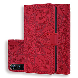 Wewoo Housse Coque Étui en cuir gaufré avec Motif mollet plié design double fentes pour portefeuille et porte-cartes Xiaomi Mi 9 rouge