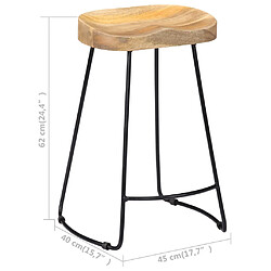 vidaXL Tabourets de bar Gavin lot de 2 bois de manguier massif pas cher