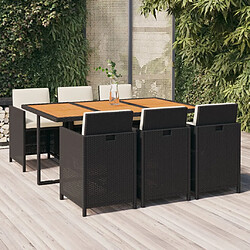 vidaXL Ensemble à manger de jardin coussins 7pcs Résine tressée Noir