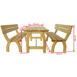 Acheter vidaXL Table de brasserie avec 2 banquettes Pinède imprégnée