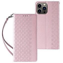 Ozzzo etui sangle aimantee pour iphone 12 pro pouch wallet + mini lanyard pendentif rose