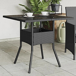 vidaXL Table de jardin dessus en verre noir 80x80x75 cm résine tressée