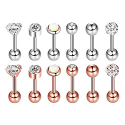 6/12 Sets Acier Zircon Strass Boucle D'oreille Piercing Bijoux Mélangé 12 Ensembles