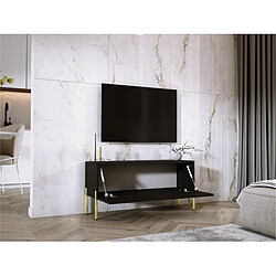 Acheter 3XELIVING Meuble TV en couleur Noir mat / Noir brillant avec pieds droits en or, D: l : 100 cm, H : 52 cm, P : 32 cm