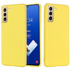 Coque en silicone Liquide de couleur unie avec sangle souple jaune pour votre Samsung Galaxy S21 FE