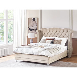 Beliani Lit double en velours beige 160 x 200 cm AYETTE