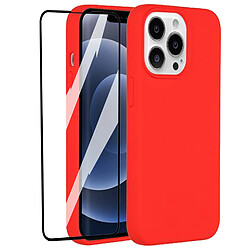 Coque de protection souple silicone Rouge + Lot de 2 verre trempé pour iPhone 13 Pro Max -Visiodirect -