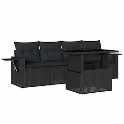 vidaXL Salon de jardin 5 pcs avec coussins noir résine tressée