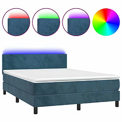 Maison Chic Lit adulte- Lit + matelas,Sommier à lattes de lit avec matelas LED Bleu foncé 140x200 cm -GKD57542