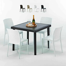 Table Carrée Noire 90x90cm Avec 4 Chaises Colorées Grand Soleil Set Extérieur Bar Café Boheme PASSION, Couleur: Blanc