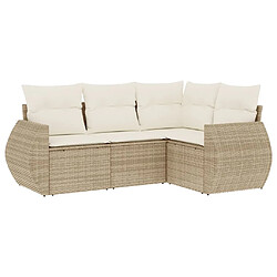 vidaXL Salon de jardin avec coussins 4 pcs beige résine tressée