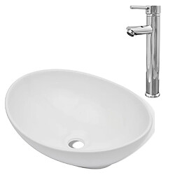 vidaXL Lavabo de salle de bain avec mitigeur Céramique Ovale Blanc