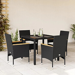 vidaXL Ensemble à manger de jardin et coussins 5 pcs noir rotin verre