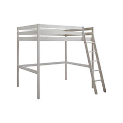 Vente-Unique Lit mezzanine GEDEON II - 140 x 190 cm - Pin massif - Blanchi