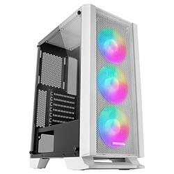 Mars Gaming MC-C Semi-Tour Gaming - Éclairage FRGB - Fenêtre en Verre Trempé - Support Refroidissement Liquide - Compatible ATX/mATX/mini-ITX - Couleur Blanc