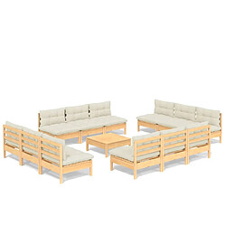 Maison Chic Salon de jardin 13 pcs + coussins - Mobilier/Meubles de jardin - Table et chaises d'extérieur crème bois de pin -MN53464