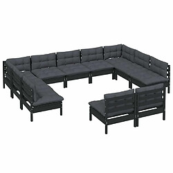 Avis Maison Chic Salon de jardin 11pcs + coussins - Mobilier/Meubles de jardin - Table et chaises d'extérieur Noir Bois de pin massif -MN68920