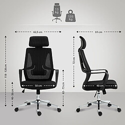 Decoshop26 Fauteuil de bureau ergonomique en maille noir hauteur réglable et siège pivotant repose-tête ajustable BUR10692