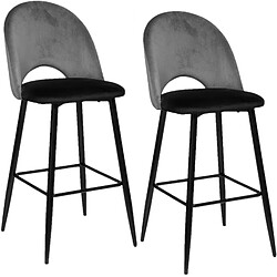 Toilinux Lot de 2 Chaises de bar effet velours Kara - Hauteur d'assise 76 cm - Gris ardoise