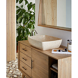 Pegane Vasque à poser / lavabo en marbre coloris beige - Longueur 50 x Hauteur 15 x Profondeur 38 cm pas cher