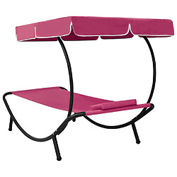 Acheter Helloshop26 Lit de repos transat chaise longue d'extérieur 200 cm avec auvent et oreiller rose 02_0012009