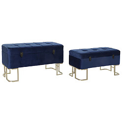 Pegane Set de 2 banquettes en velours bleu et métal doré