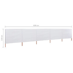 vidaXL Paravent 5 panneaux Tissu 600 x 120 cm Blanc sable pas cher