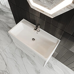 Kiamami Valentina MOBILIER DE SALLE DE BAIN SUSPENDU 80CM CANNELÉ BLANC AVEC MIROIR LED | CORTINA