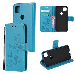 Etui en PU empreinte fleur de papillon avec sangle bleu pour votre Google Pixel 4a