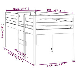 vidaXL Lit haut sans matelas 90x190 cm bois de pin massif pas cher