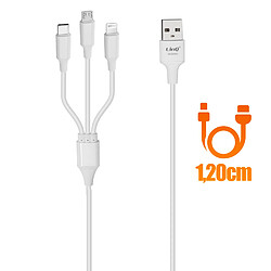 Câble USB 3 en 1 vers Micro-USB iPhone Lightning USB Type C 5A LinQ Blanc pas cher