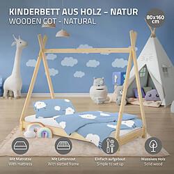 ML-Design Lit d'enfant Tipi + matelas lit style scandinave en bois pin naturel 80x160 cm