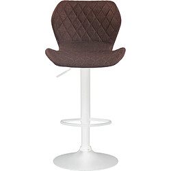 Decoshop26 Tabouret de bar x1 avec coutures décoratives en forme de losanges en tissu marron et métal blanc 10_0004669