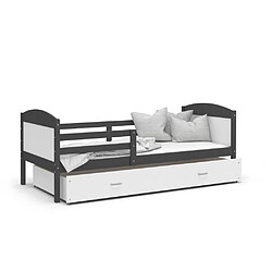 Kids Literie Lit Enfant Mateo 90x190 Gris - blanc Livré avec sommiers, tiroir et matelas en mousse de 7cm