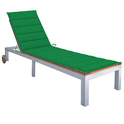 Helloshop26 Transat chaise longue bain de soleil lit de jardin terrasse meuble d'extérieur avec coussin bois d'acacia et acier galvanisé 02_0012314