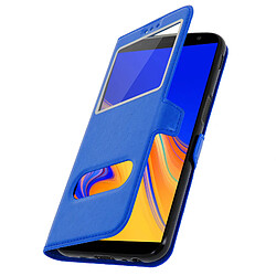 Avizar Housse Samsung Galaxy J6 Plus Etui Double Fenêtre Coque Silicone - Bleu