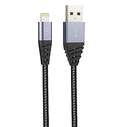 Tiger Câble Lightning USB 2.4A - 1,2m Gris Câble Lightning vers USB - Quick charge 3A - Ultra-résistant - Longueur 1,2 m - Gris