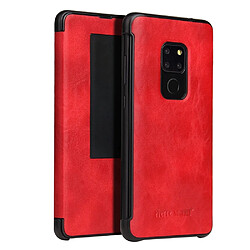 Wewoo Housse Coque Etui en cuir Fierre Shann pour Crazy Horse Textureétui horizontal PU Huawei Mate 20avec fonction Smart View Window et de réveil veille rouge