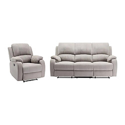 Vente-Unique Canapé 3 places et fauteuil relax en microfibre gris clair BRODY