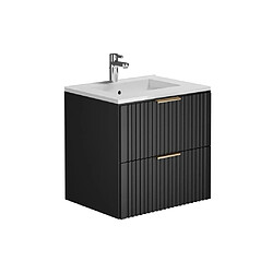 Avis Vente-Unique Meuble de salle de bain suspendu strié avec vasque à encastrer - Noir - 60 cm - ZEVARA