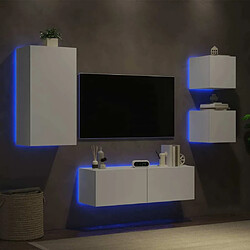 Acheter Maison Chic Lot de 4 Meuble TV muraux, Banc TV avec lumières LED pour salon, Meuble de rangement blanc -GKD10913