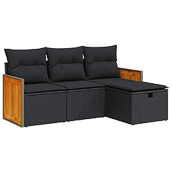 vidaXL Salon de jardin 4 pcs avec coussins noir résine tressée