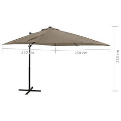 vidaXL Parasol de jardin en porte-à-faux et mât et lumières LED taupe pas cher