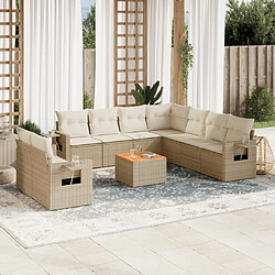 vidaXL Salon de jardin avec coussins 10 pcs beige résine tressée