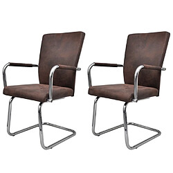 Maison Chic Lot de 2 Chaises à manger cantilever,Chaises de cuisine style scandinave - marron tissu cuir -MN88813