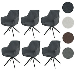 Mendler Lot de 6 chaises de salle à manger HWC-L79, chaise de cuisine fauteuil chaise avec accoudoirs, pivotante Auto-Position tissu/textile ~ anthracite