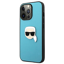 Karl Lagerfeld Cuir PU Karl's Head Metal - Coque pour iPhone 13 Pro (Bleu)