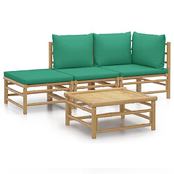 Maison Chic Salon de jardin 4 pcs + coussins - Mobilier/Meubles de jardin - Table et chaises d'extérieur vert bambou -MN18716